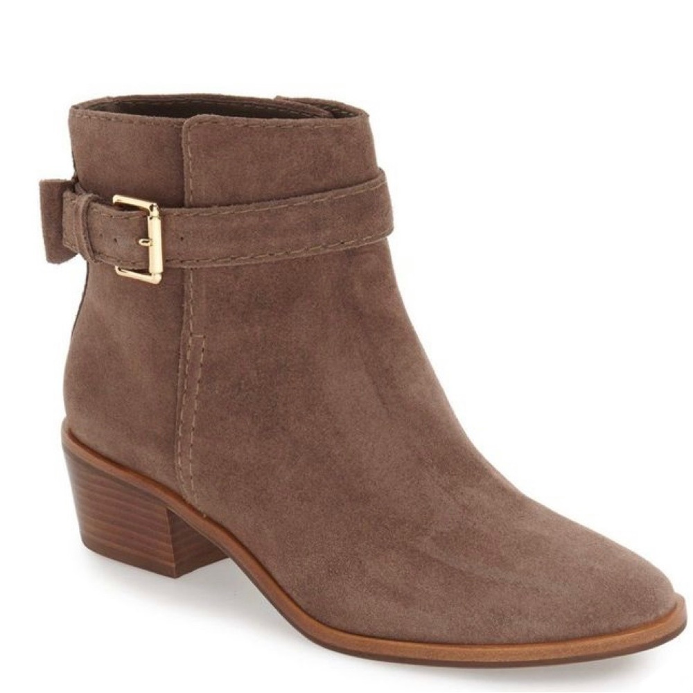 KATE SPADE Taley Logo Bow Pull-On Cream Suede Leather Ankle Bootie USED Size 7